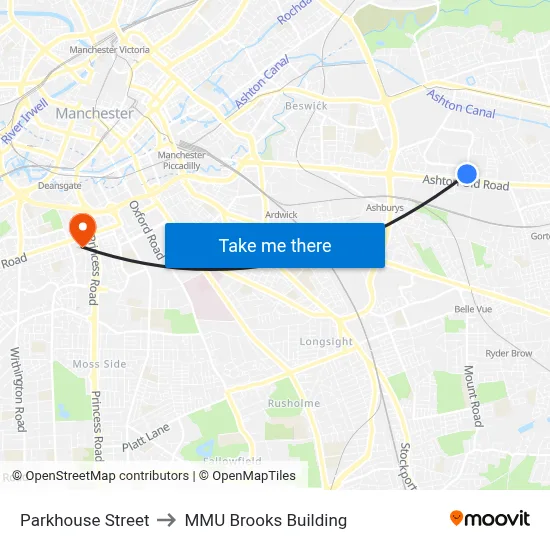 Parkhouse Street to MMU Brooks Building map