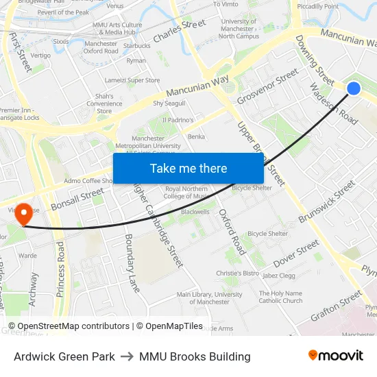 Ardwick Green Park to MMU Brooks Building map