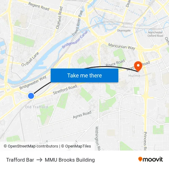 Trafford Bar to MMU Brooks Building map