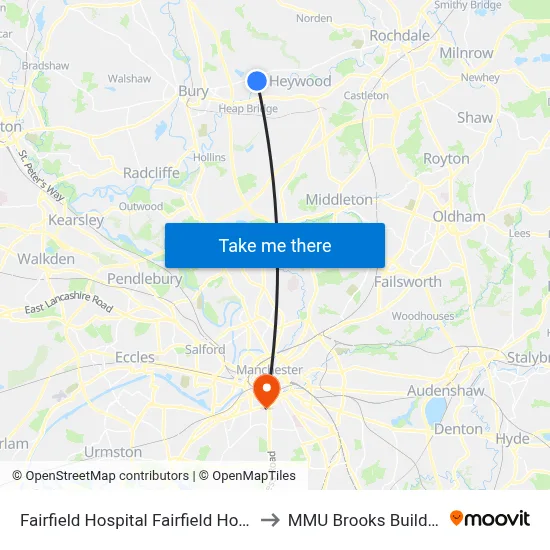 Fairfield Hospital Fairfield House to MMU Brooks Building map