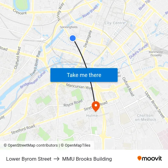 Lower Byrom Street to MMU Brooks Building map