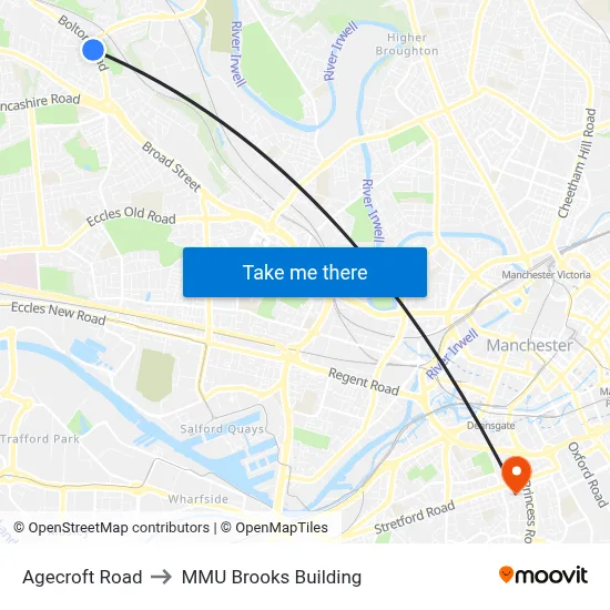 Agecroft Road to MMU Brooks Building map