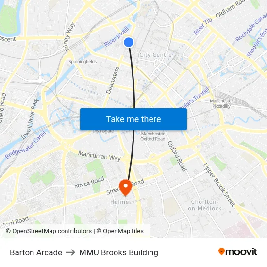 Barton Arcade to MMU Brooks Building map
