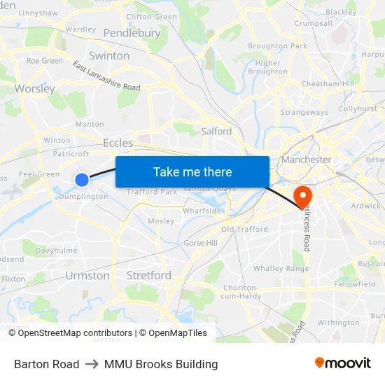 Barton Road to MMU Brooks Building map