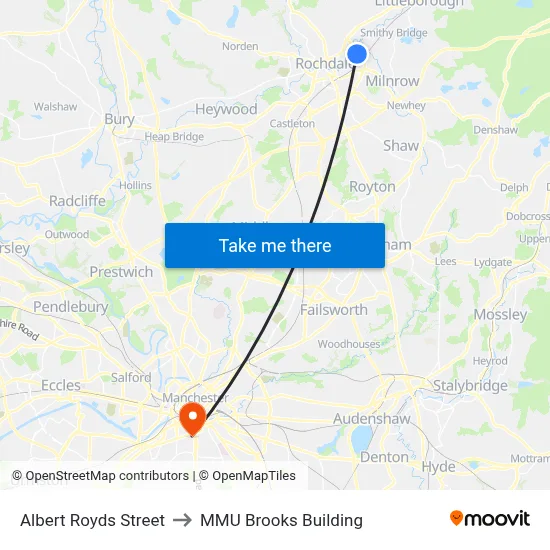 Albert Royds Street to MMU Brooks Building map