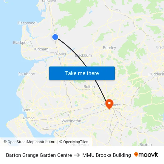 Barton Grange Garden Centre to MMU Brooks Building map