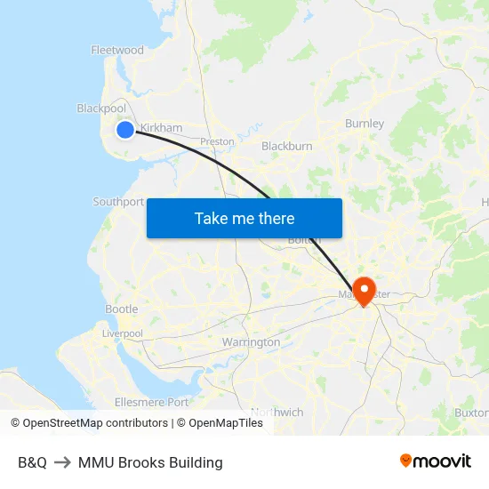 B&Q to MMU Brooks Building map