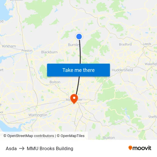 Asda to MMU Brooks Building map