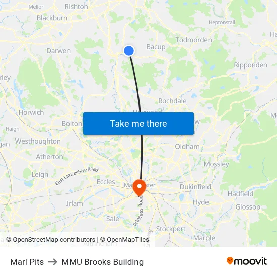 Marl Pits to MMU Brooks Building map