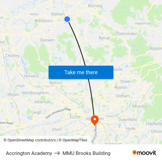 Accrington Academy to MMU Brooks Building map