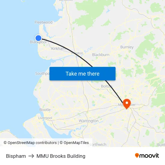 Bispham to MMU Brooks Building map