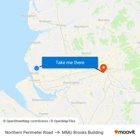 Northern Perimeter Road to MMU Brooks Building map