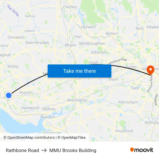 Rathbone Road to MMU Brooks Building map