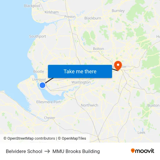 Belvidere School to MMU Brooks Building map