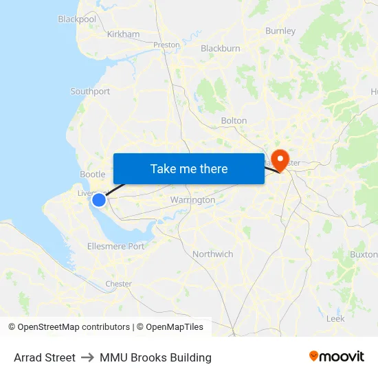 Arrad Street to MMU Brooks Building map