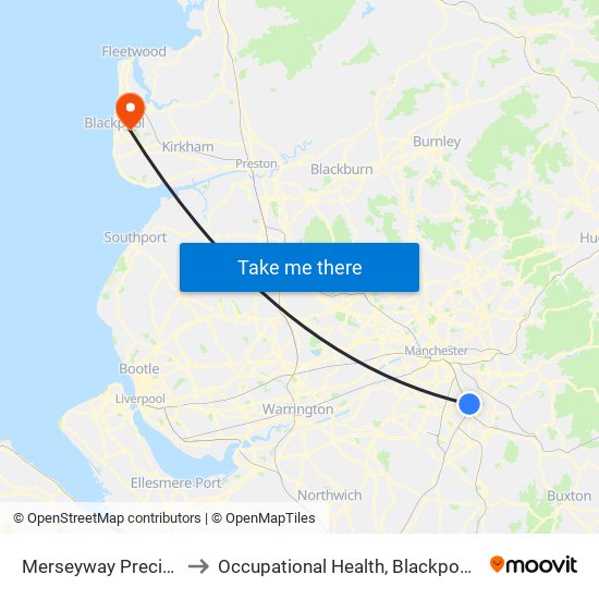 Merseyway Precinct (Stop D) to Occupational Health, Blackpool Victoria Hospital map