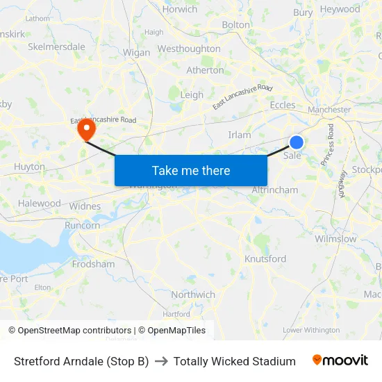 Stretford Mall to Totally Wicked Stadium map