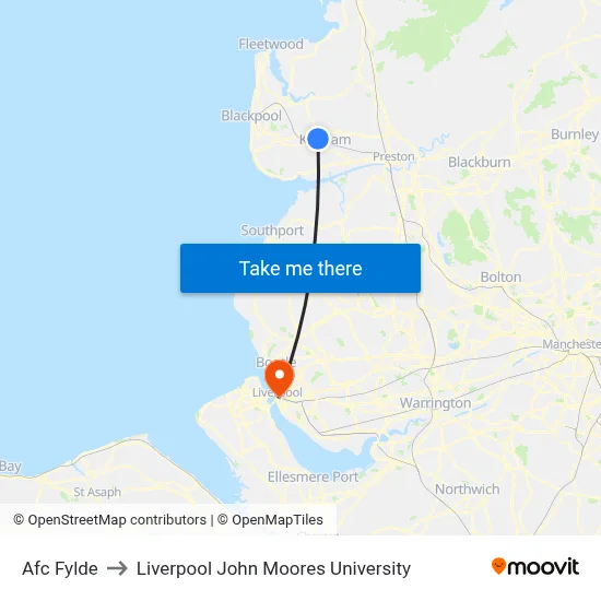 Afc Fylde to Liverpool John Moores University map