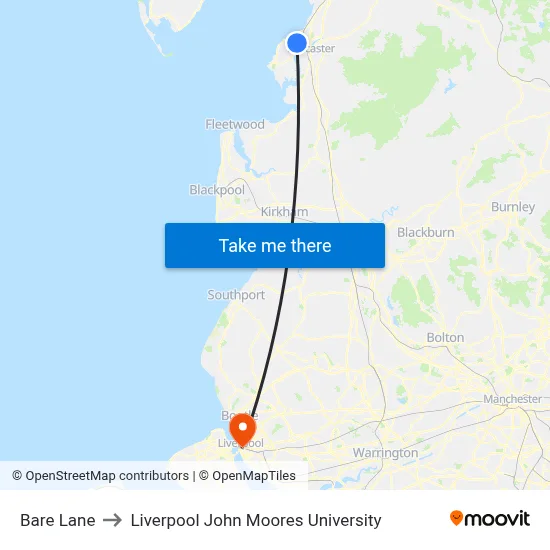 Bare Lane to Liverpool John Moores University map