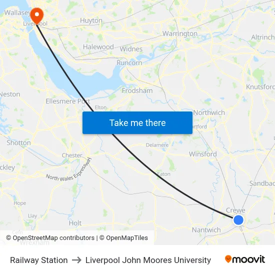 Railway Station to Liverpool John Moores University map
