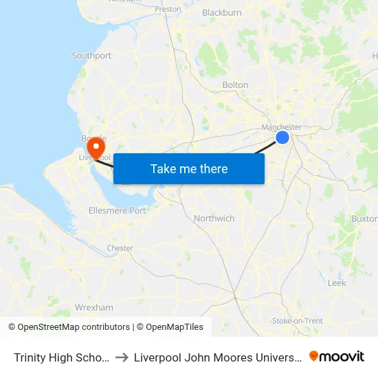 Trinity High School to Liverpool John Moores University map