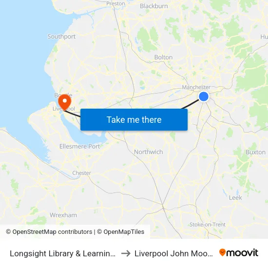 Longsight Library & Learning Centre to Liverpool John Moores University map