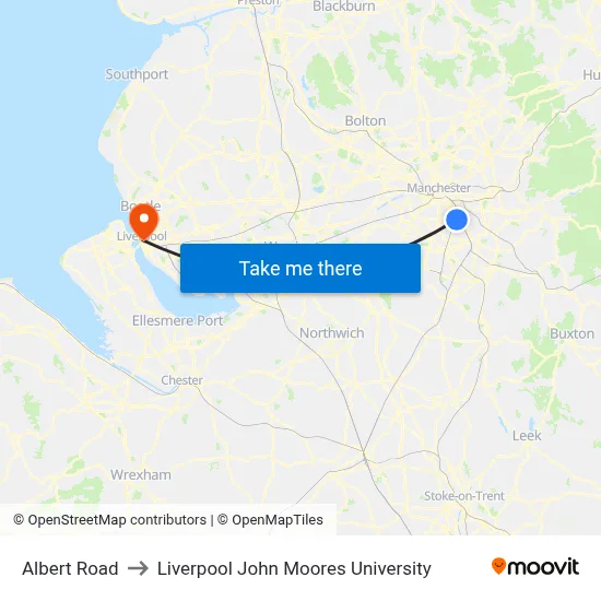 Albert Road to Liverpool John Moores University map