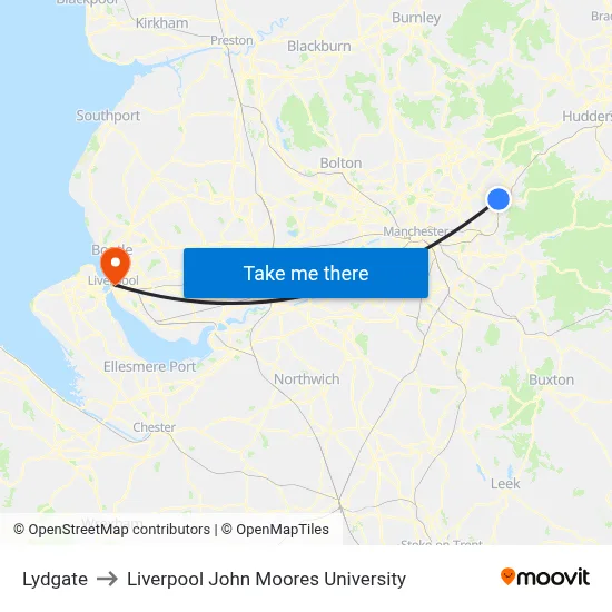 Lydgate to Liverpool John Moores University map