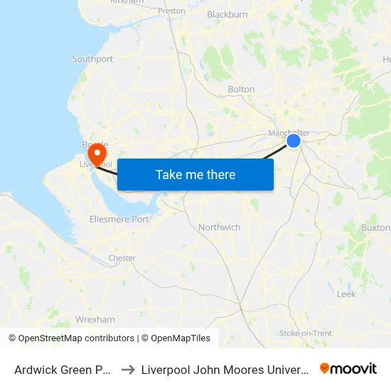 Ardwick Green Park to Liverpool John Moores University map