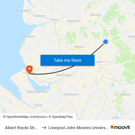Albert Royds Street to Liverpool John Moores University map