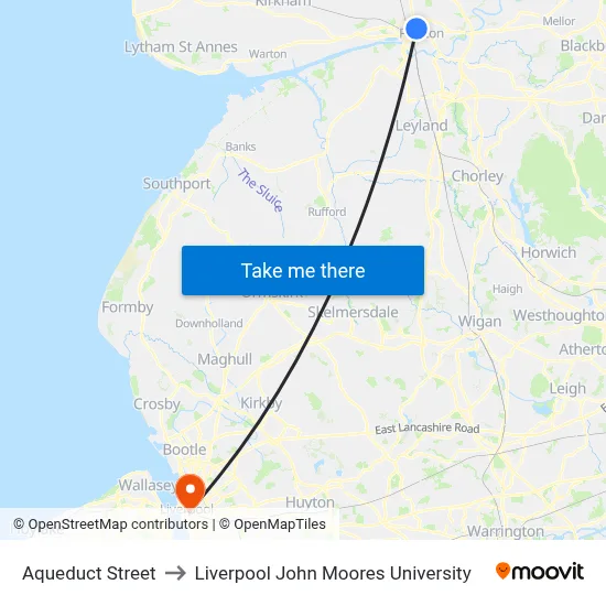 Aqueduct Street to Liverpool John Moores University map