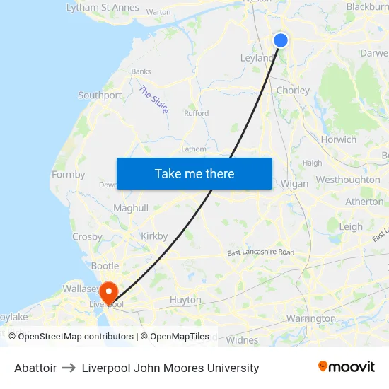 Abattoir to Liverpool John Moores University map