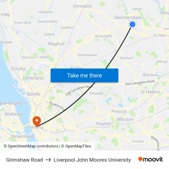Grimshaw Road to Liverpool John Moores University map