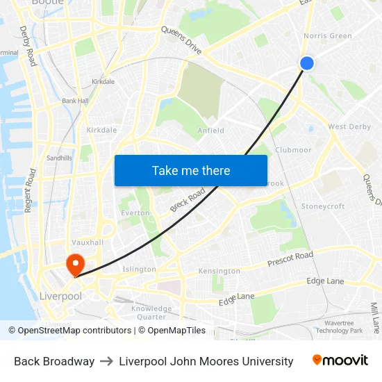 Back Broadway to Liverpool John Moores University map