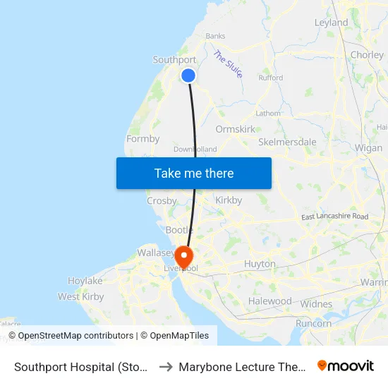 Southport Hospital to Marybone Lecture Theatre map