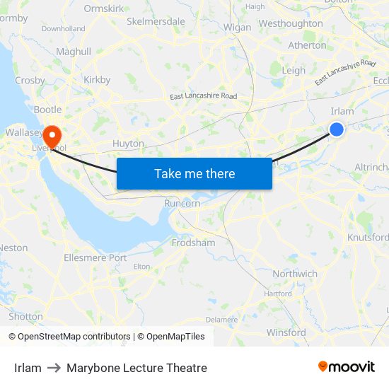 Irlam to Marybone Lecture Theatre map