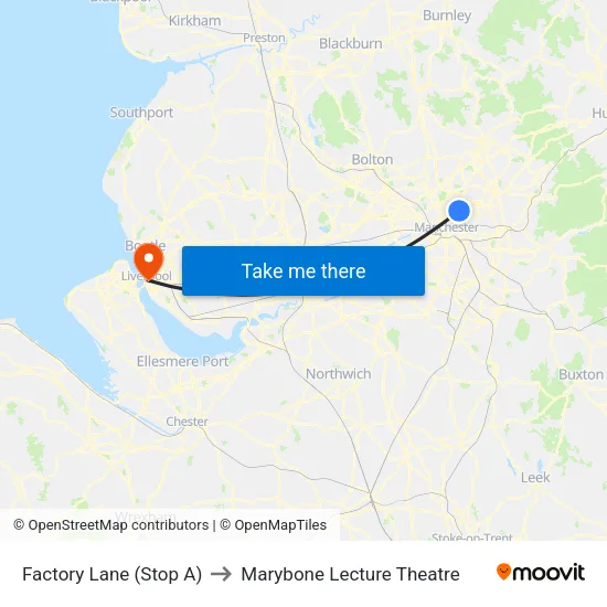 Factory Lane to Marybone Lecture Theatre map