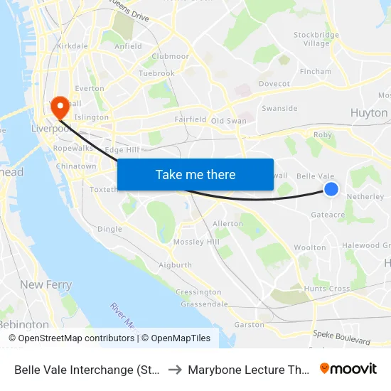 Belle Vale Interchange to Marybone Lecture Theatre map