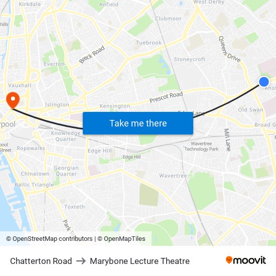 Chatterton Road to Marybone Lecture Theatre map