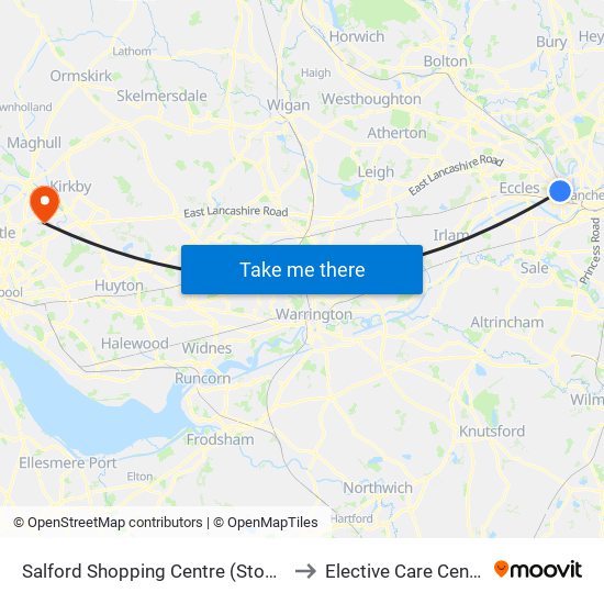 Salford Shopping Centre (Stop L) to Elective Care Centre map