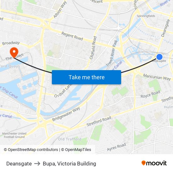 Deansgate to Bupa, Victoria Building map