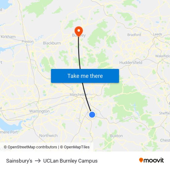 Sainsbury's to UCLan Burnley Campus map