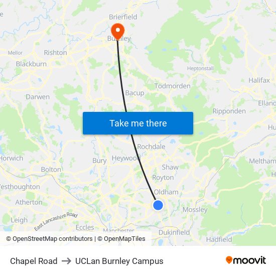 Chapel Road to UCLan Burnley Campus map