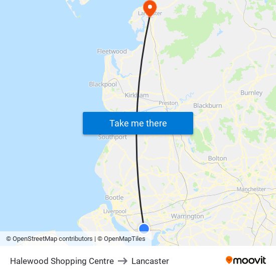 Halewood Shopping Centre to Lancaster map