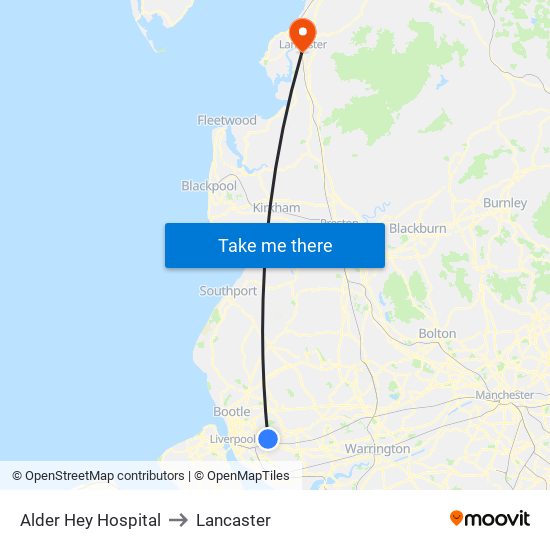 Alder Hey Hospital to Lancaster map