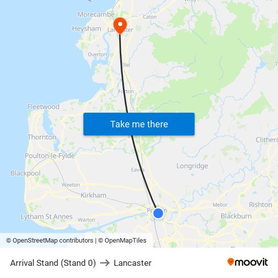 Arrival Stand (Stand 0) to Lancaster map