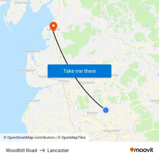 Woodhill Road to Lancaster map