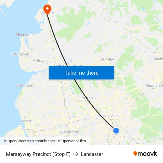 Merseyway Precinct (Stop F) to Lancaster map