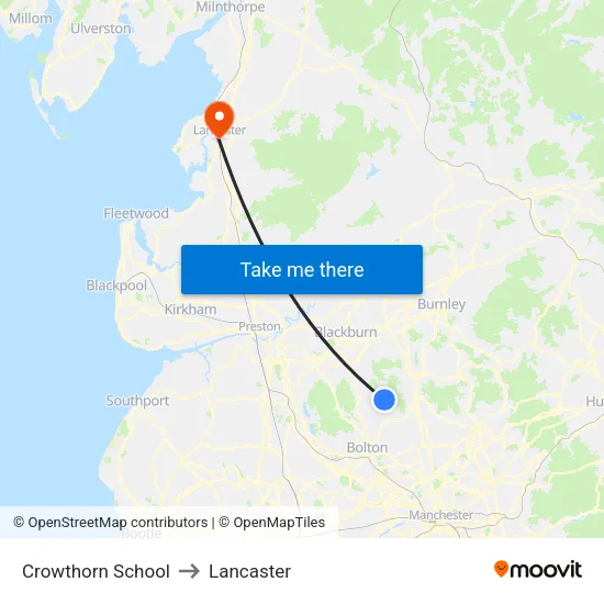 Crowthorn School to Lancaster map