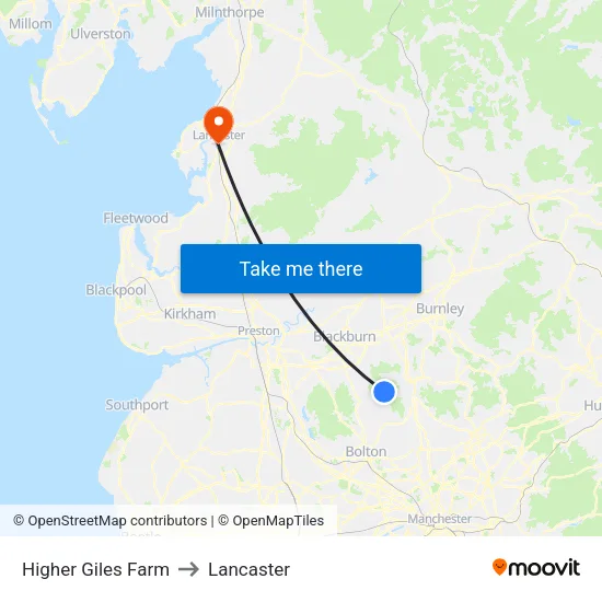 Higher Giles Farm to Lancaster map